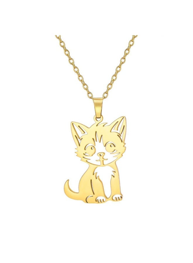 قلادة ذهبية على شكل قطة، تعليقة قطة صغيرة لطيفة، سلسلة من الفولاذ المقاوم للصدأ، مجوهرات حيوانية - Image 3